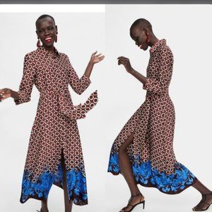 Zara Blue Geometric Floral Dress